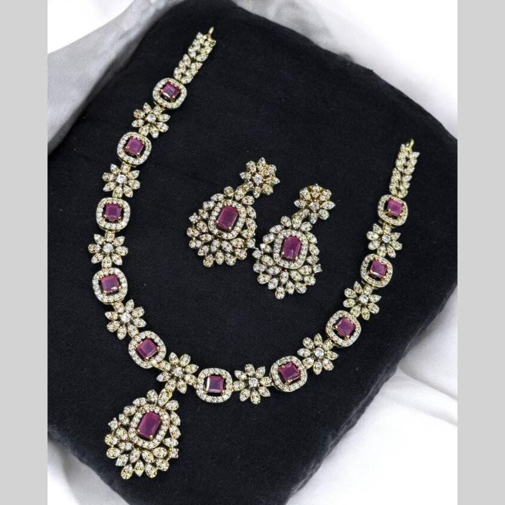 Sona Covering Gold Plated American Diamond Necklace Set
