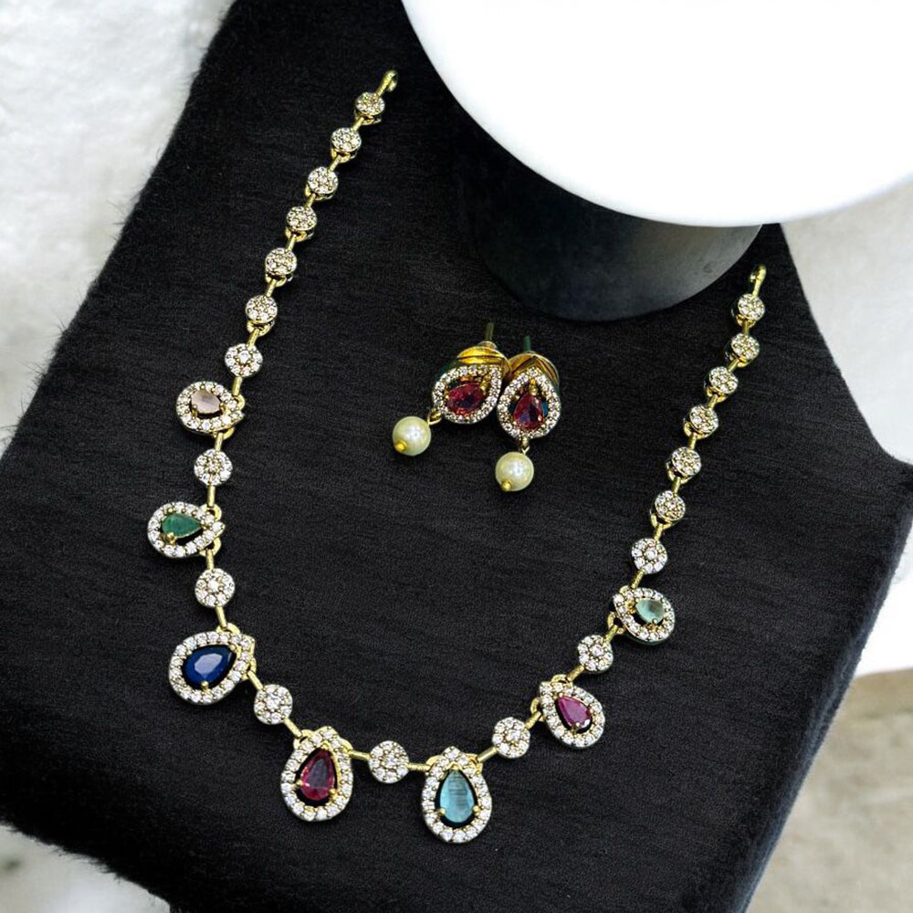 Sona Covering Gold Plated American Diamond Necklace Set