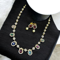 Sona Covering Gold Plated American Diamond Necklace Set