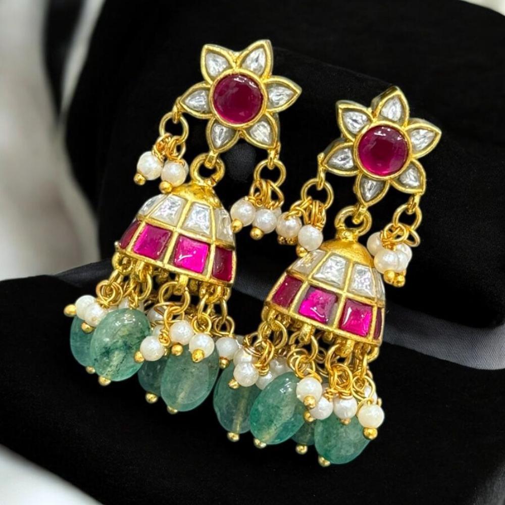 Sona Covering Gold Plated Kundan Pearl And Beads Jhumki Earrings