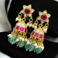 Sona Covering Gold Plated Kundan Pearl And Beads Jhumki Earrings