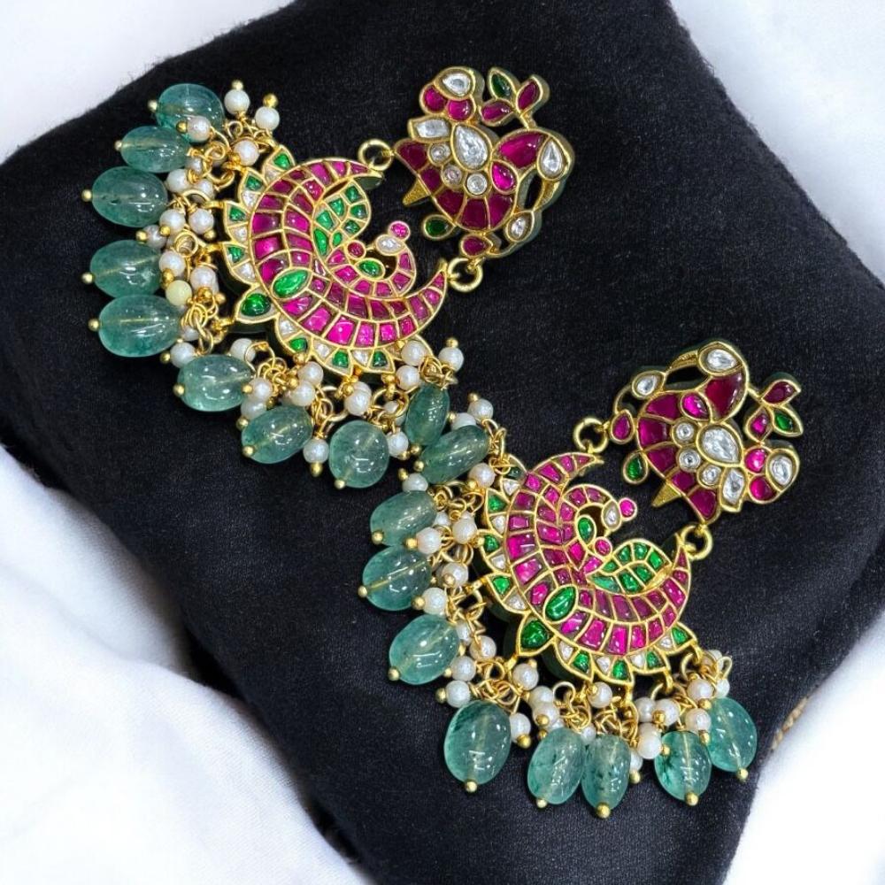 Sona Covering Gold Plated Kundan Pearl And Beads Dangler Earrings