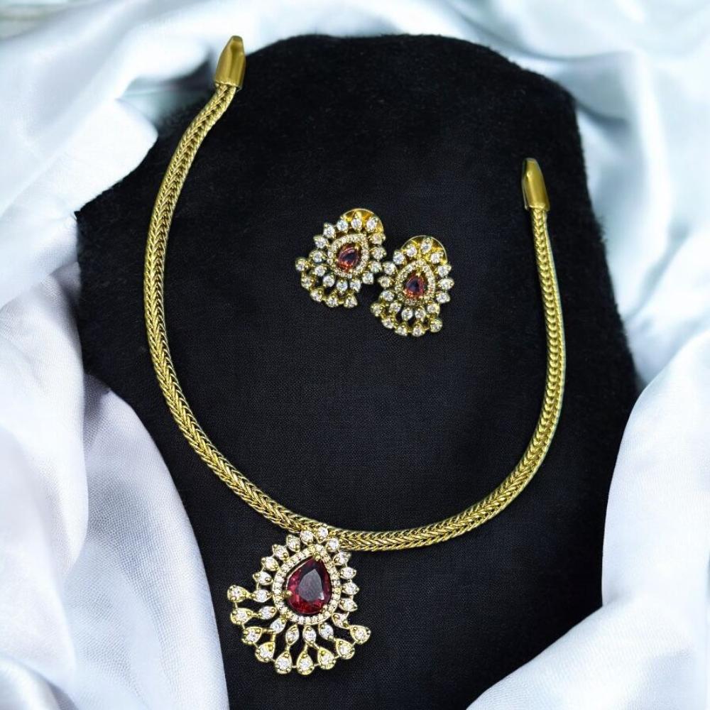Sona Covering Gold Plated American Diamond Necklace Set