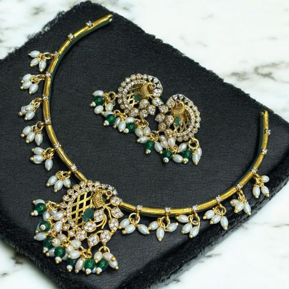 Sona Covering Charming Gold Plated Austrian Stone And Pearl Necklace Set