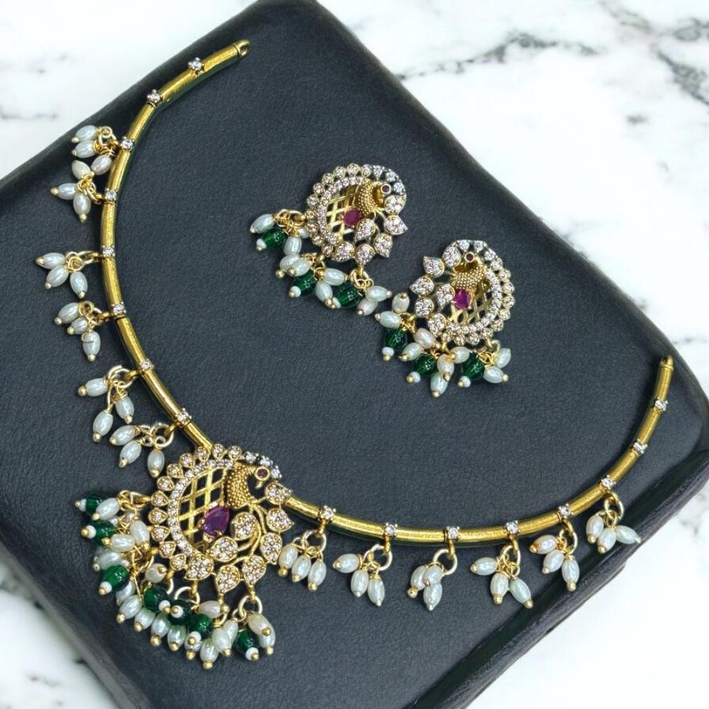 Sona Covering Charming Gold Plated Austrian Stone And Pearl Necklace Set
