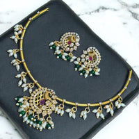 Sona Covering Charming Gold Plated Austrian Stone And Pearl Necklace Set