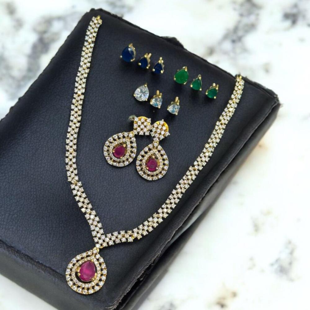 Sona Covering Gold Plated American Diamond Changeable Necklace Set