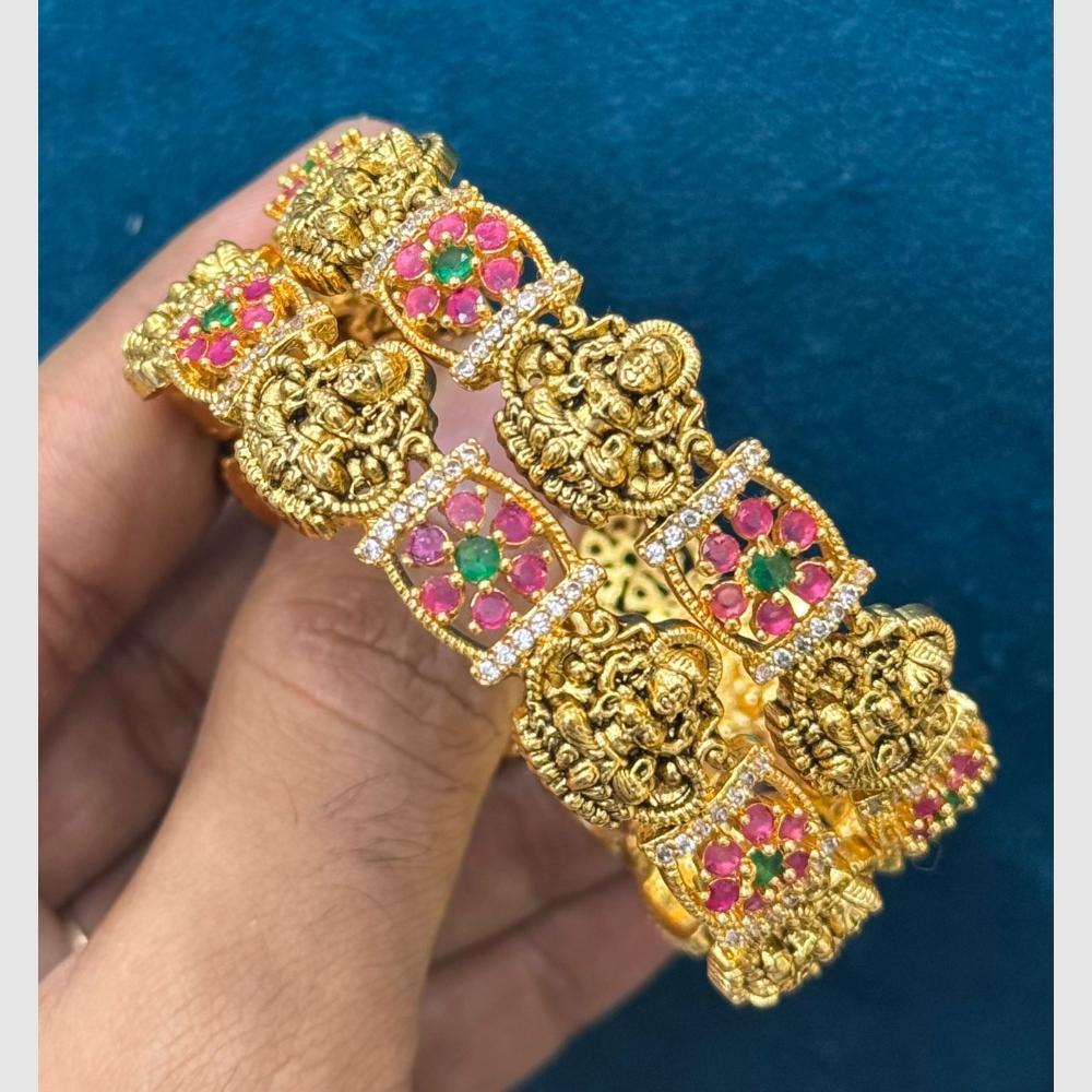 Sona Covering Gold Plated Pota Stone And Temple Bangles Se