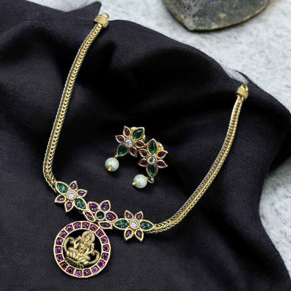 Sona Covering Spiritual Aura Gold Plated Pota Stone Temple Necklace Set