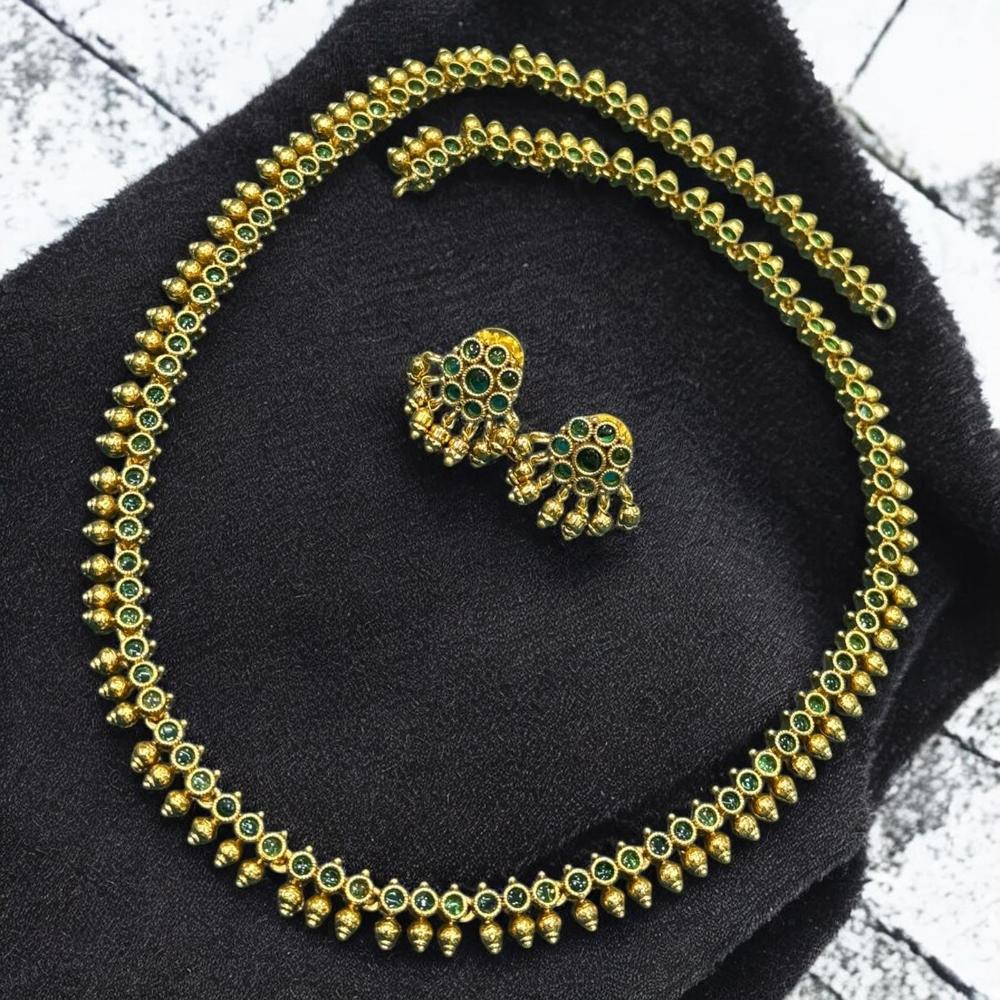 Sona Covering Gold Plated Pota Stone And Beads Necklace Set