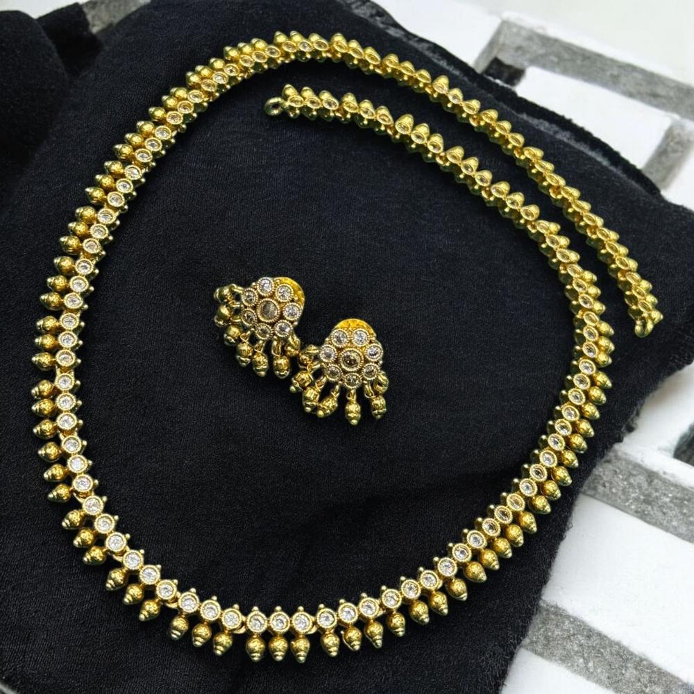 Sona Covering Gold Plated Pota Stone And Beads Necklace Set