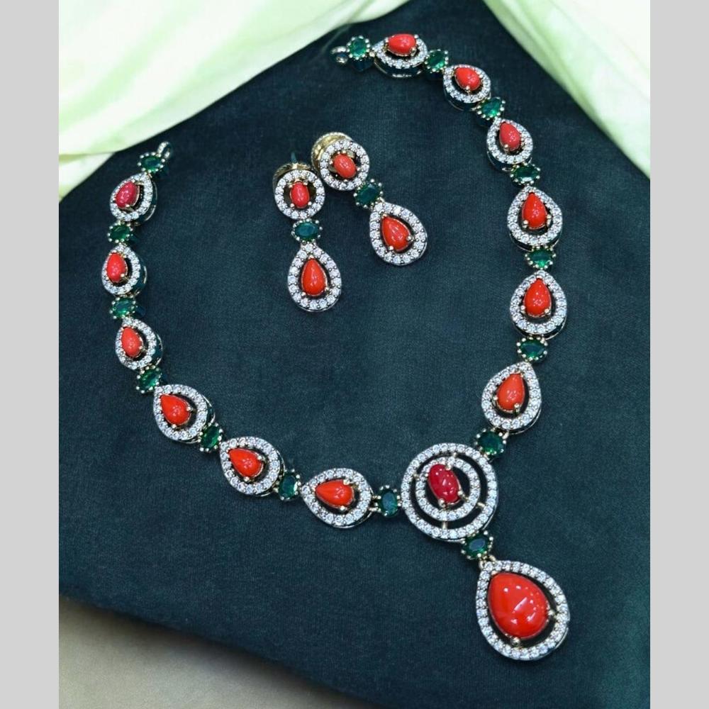 Sona Covering Glowing Silver Plated American Diamond Necklace Set