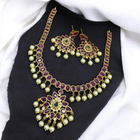 Sona Covering Gold Plated Pota Stone And Beads Necklace Set