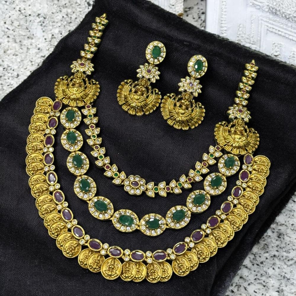 Sona Covering Spiritual Aura Gold Plated Pota Stone Temple Necklace Set