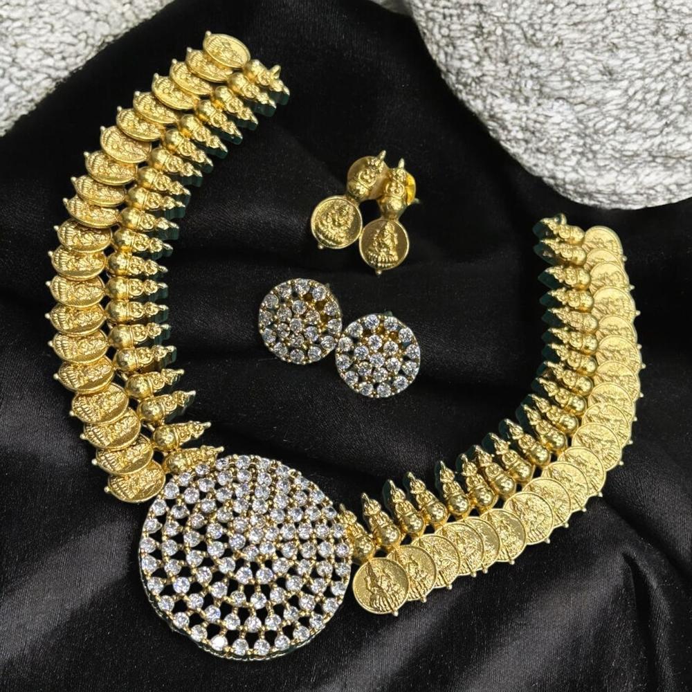 Sona Covering Gold Plated Austrian Stone Temple Necklace Set