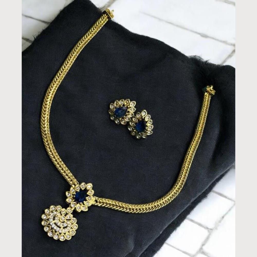 Sona Covering Gold Plated Pota Stone And Austrian Necklace Set