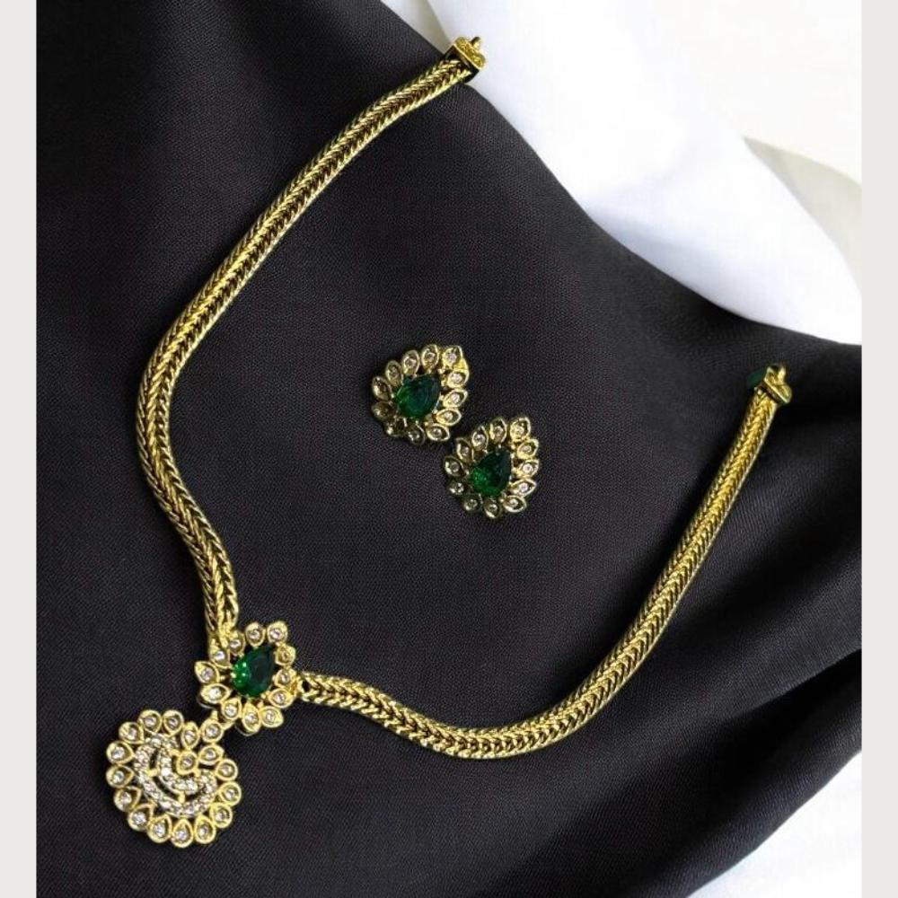 Sona Covering Gold Plated Pota Stone And Austrian Necklace Set