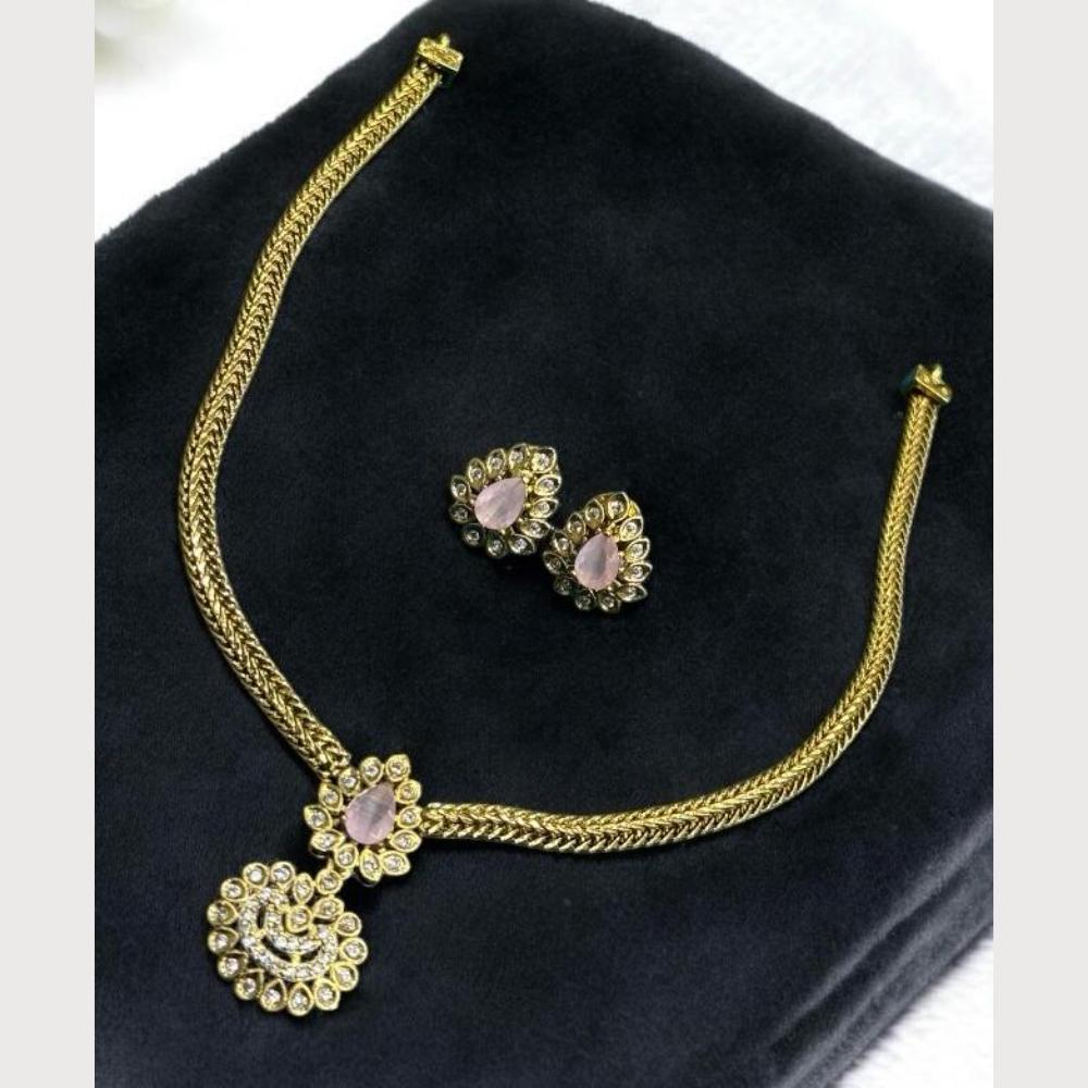 Sona Covering Gold Plated Pota Stone And Austrian Necklace Set