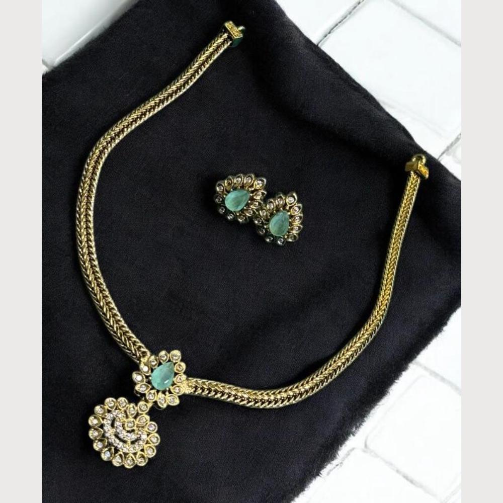 Sona Covering Gold Plated Pota Stone And Austrian Necklace Set