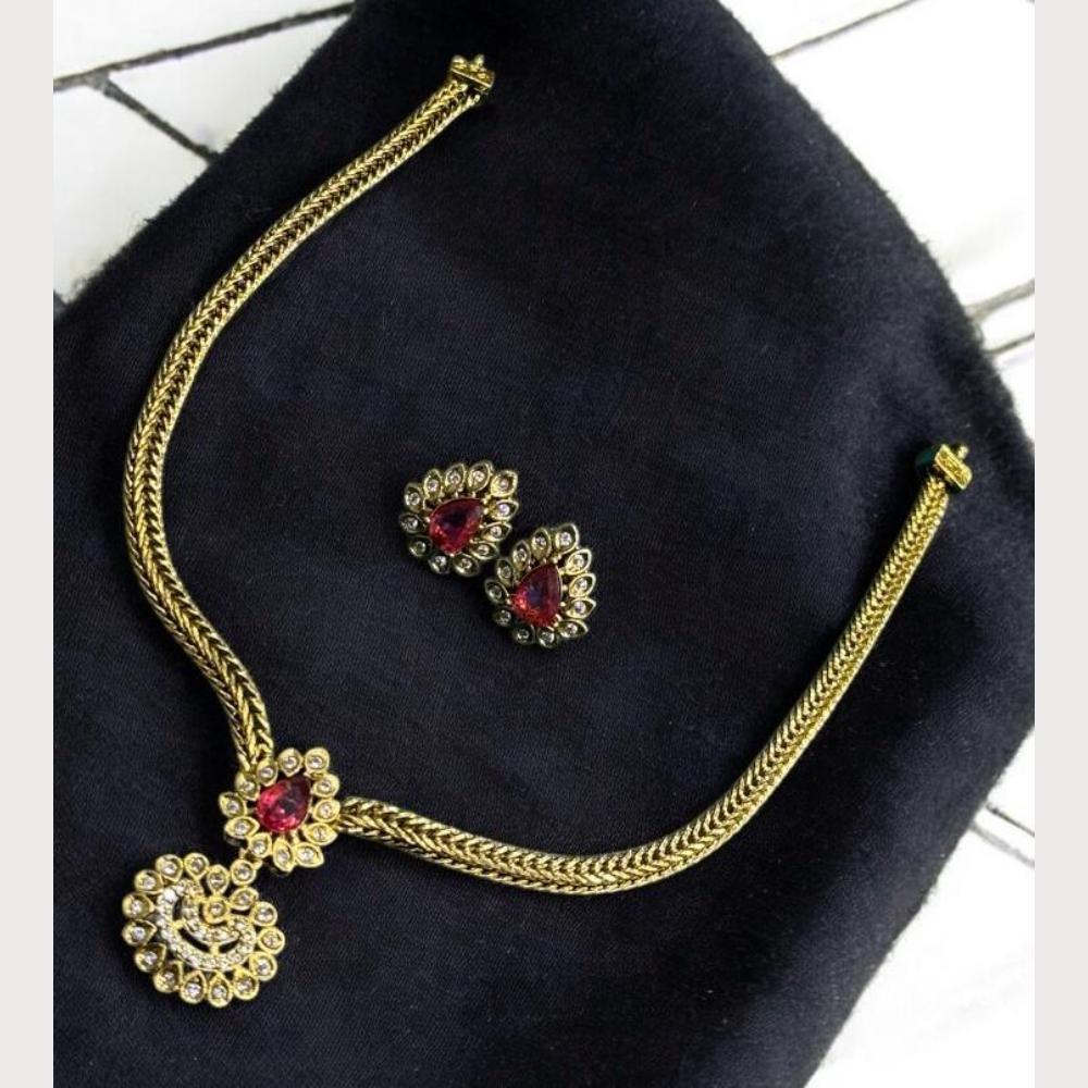 Sona Covering Gold Plated Pota Stone And Austrian Necklace Set