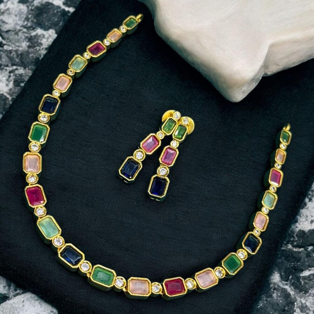 Sona Covering Gold Plated Pota Stone And Austrian Necklace Set