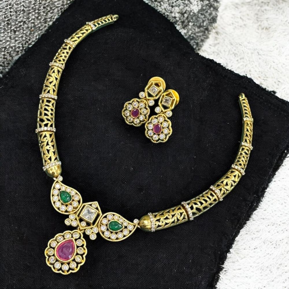 Sona Covering Gold Plated Pota Stone And Austrian Necklace Set