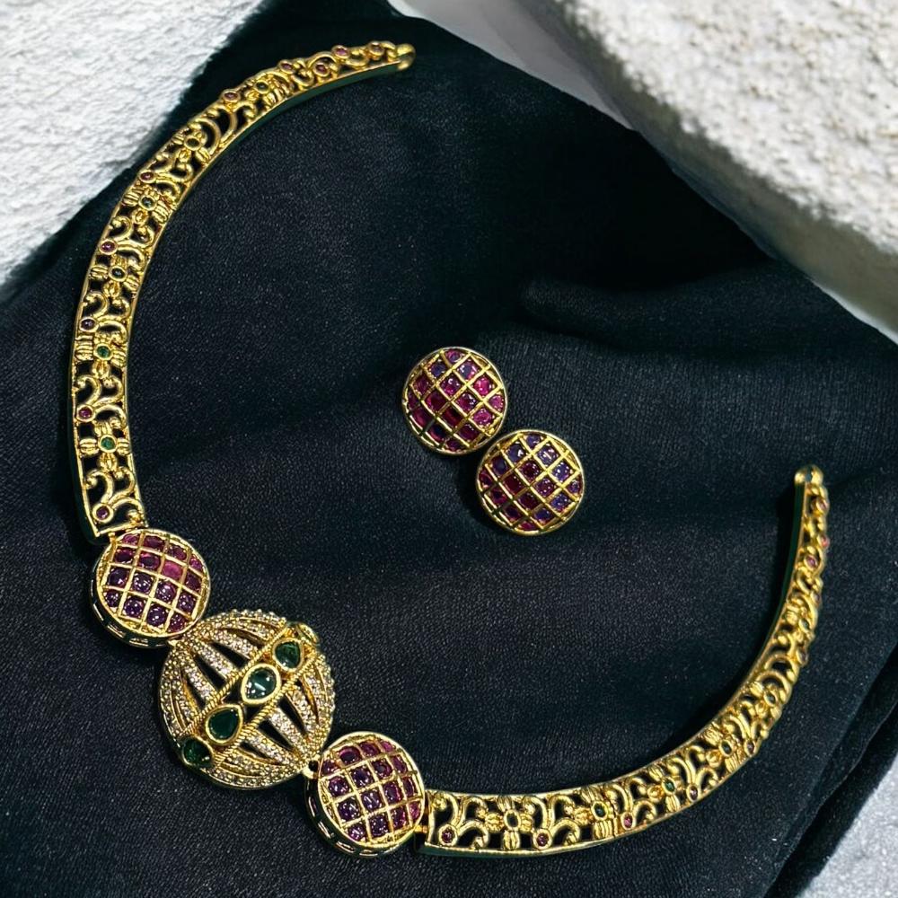 Sona Covering Gold Plated Pota Stone And Austrian Necklace Set