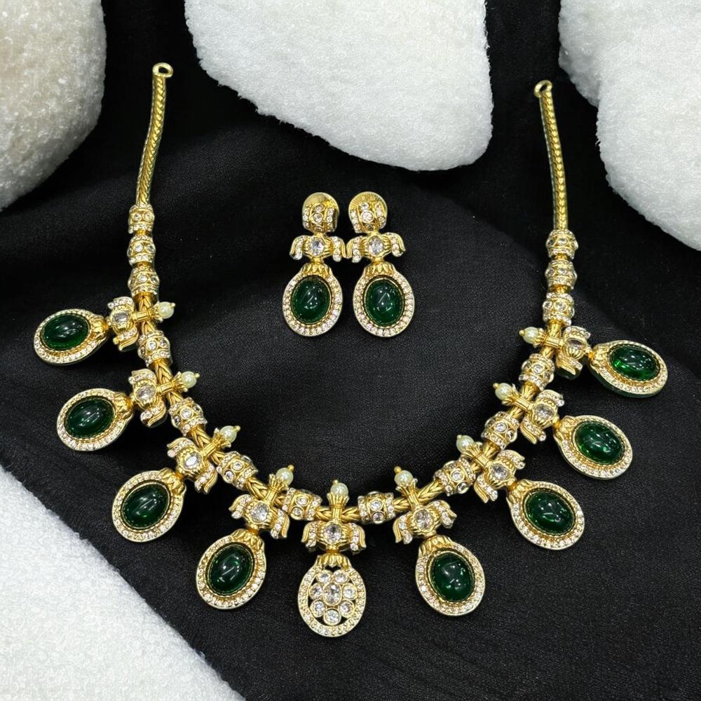 Sona Covering Gold Plated Pota Stone And Austrian Necklace Set