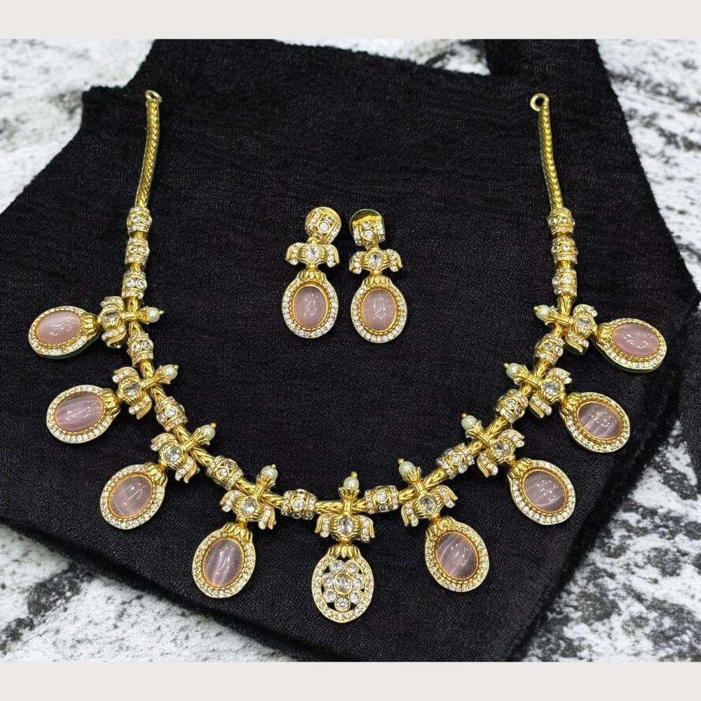 Sona Covering Gold Plated Pota Stone And Austrian Necklace Set