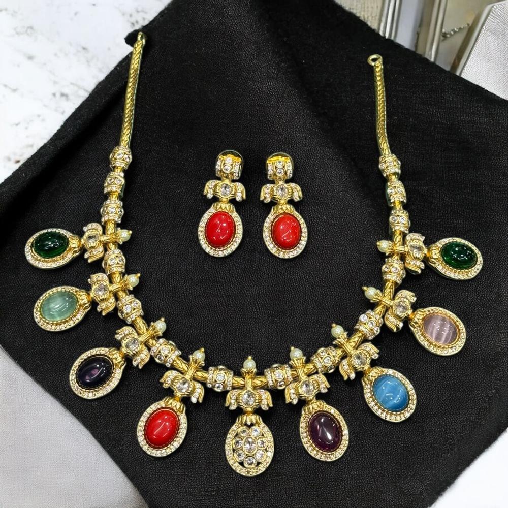 Sona Covering Gold Plated Pota Stone And Austrian Necklace Set