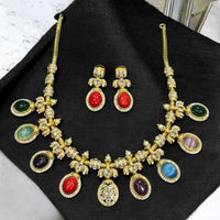 Sona Covering Gold Plated Pota Stone And Austrian Necklace Set