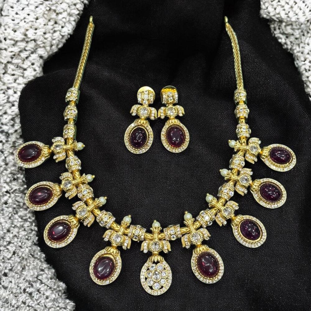 Sona Covering Gold Plated Pota Stone And Austrian Necklace Set