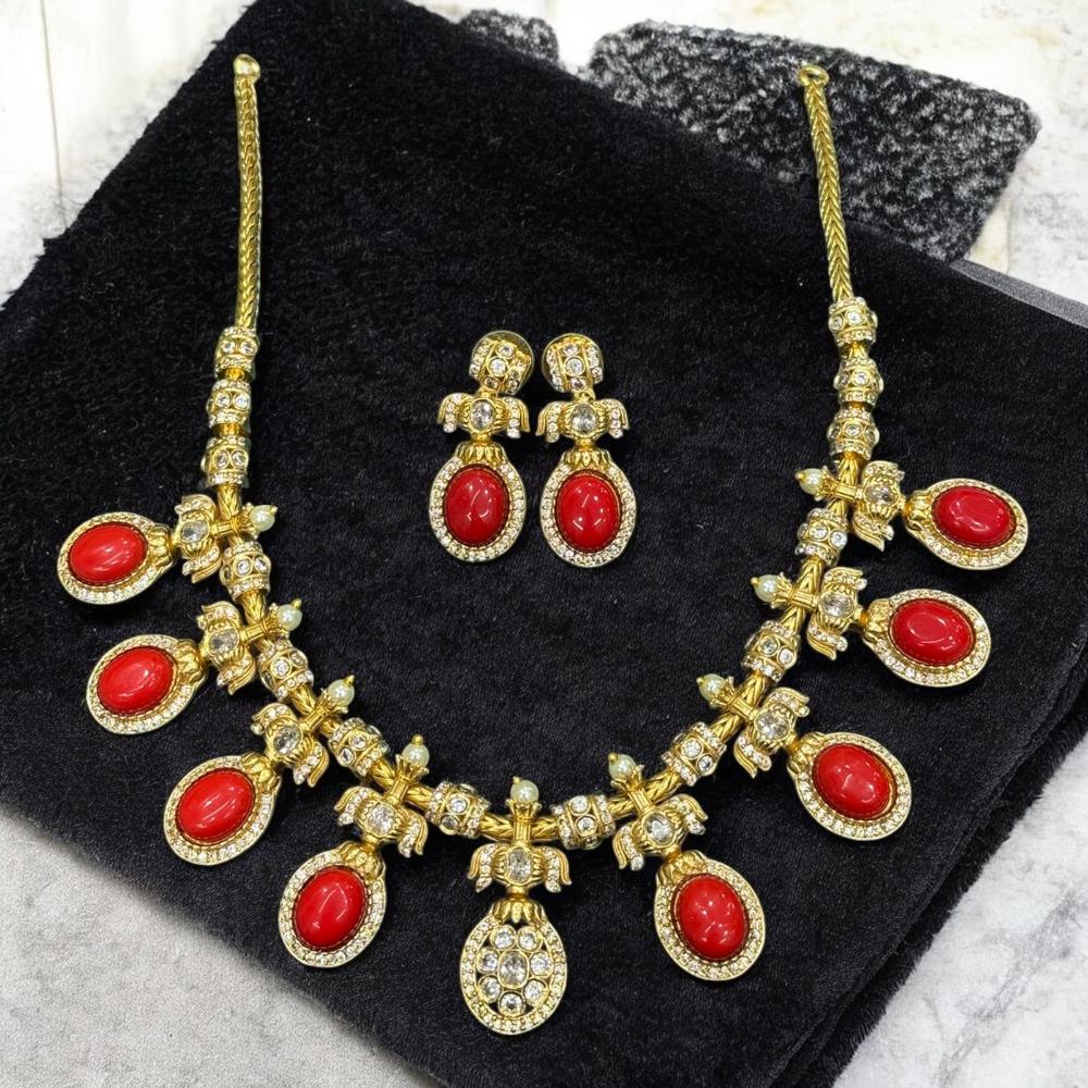 Sona Covering Gold Plated Pota Stone And Austrian Necklace Set