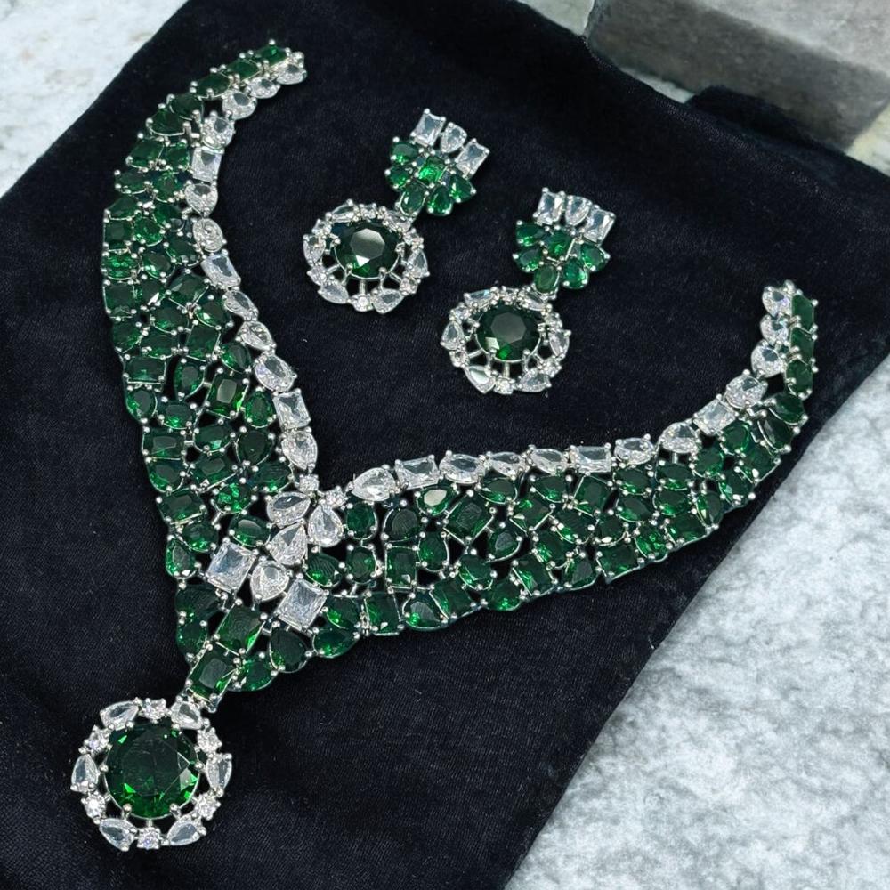 Sona Covering Silver Plated American Diamond Necklace Set
