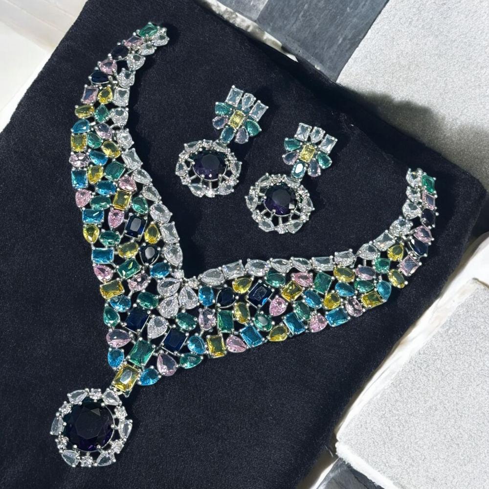Sona Covering Silver Plated American Diamond Necklace Set