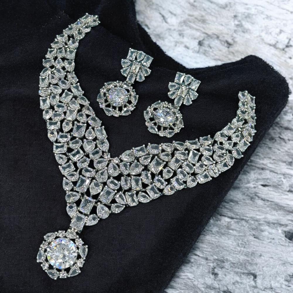 Sona Covering Silver Plated American Diamond Necklace Set