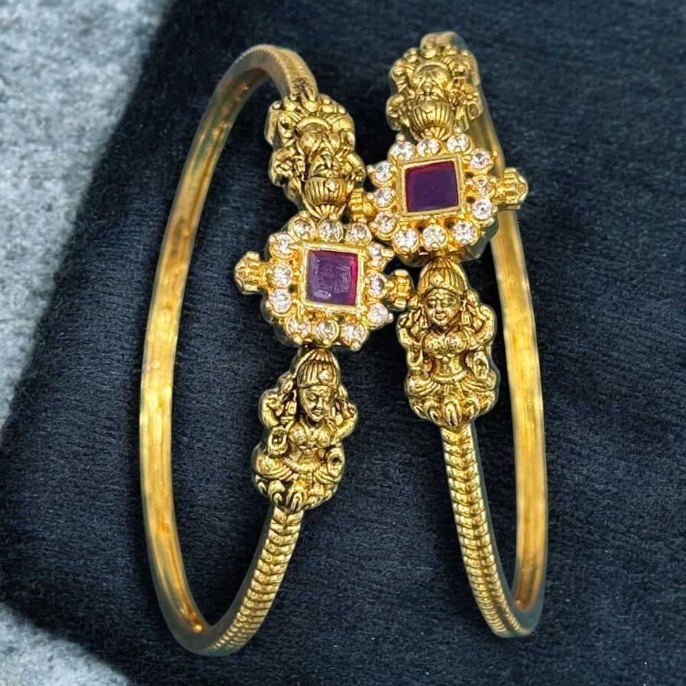 Sona Covering Gold Plated Pota Stone And Temple Bangles Set