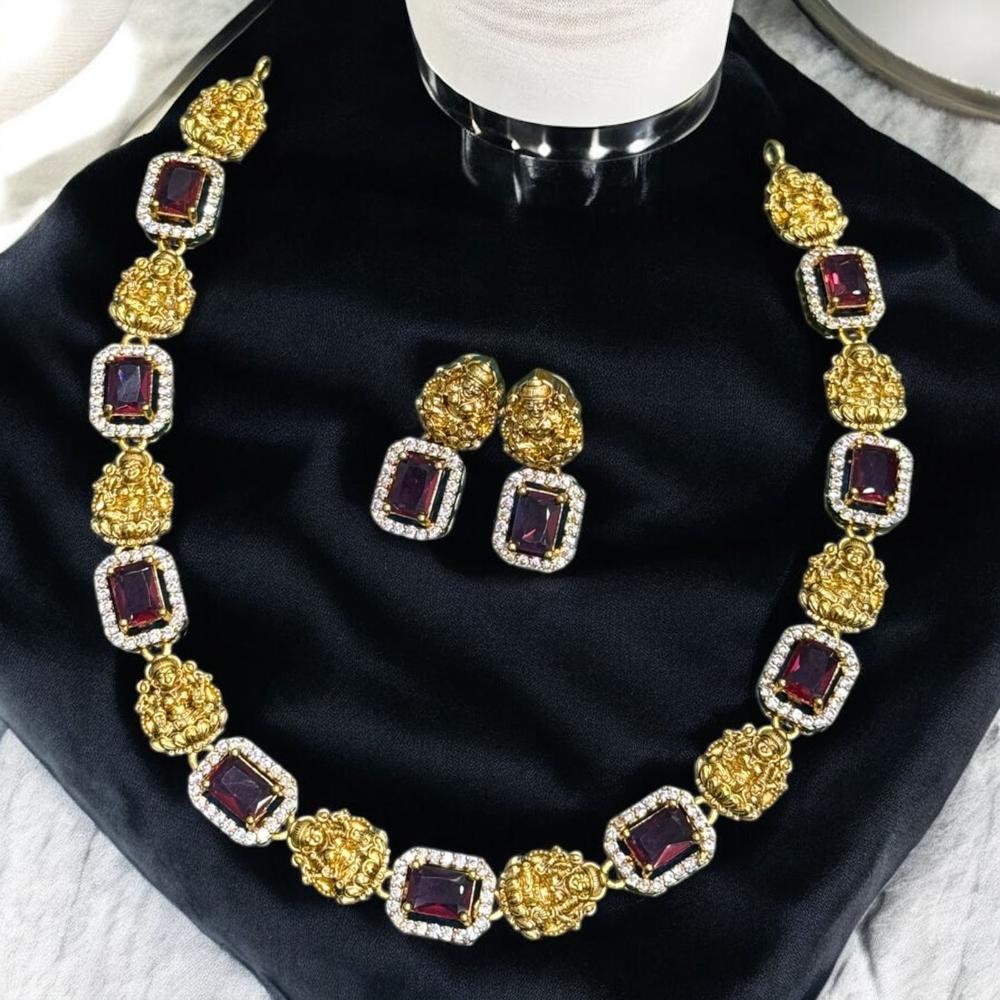 Sona Covering Gold Plated Austrian Stone Temple Necklace Set