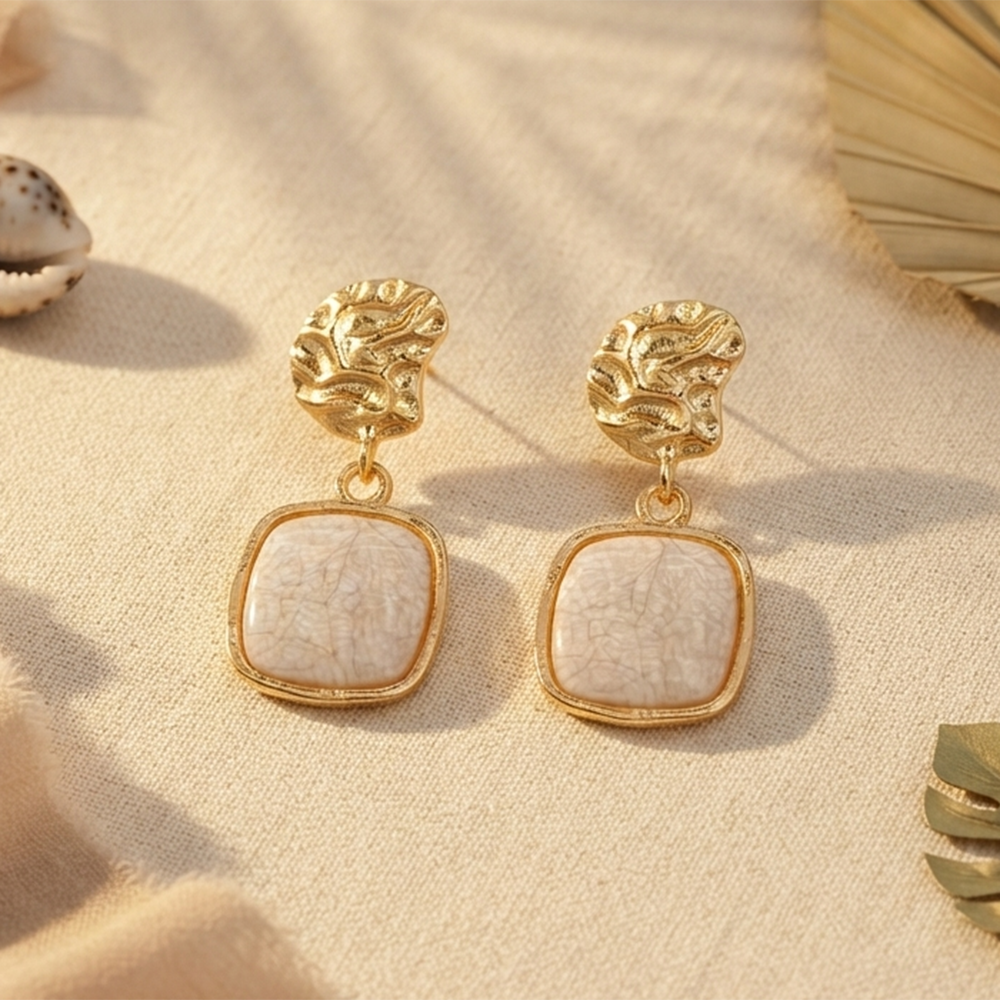 Urthn Unique White Marble Dangler Earrings for Women Stylish Casual, Party & Festive Wear Jewellery(Pack Of 3)