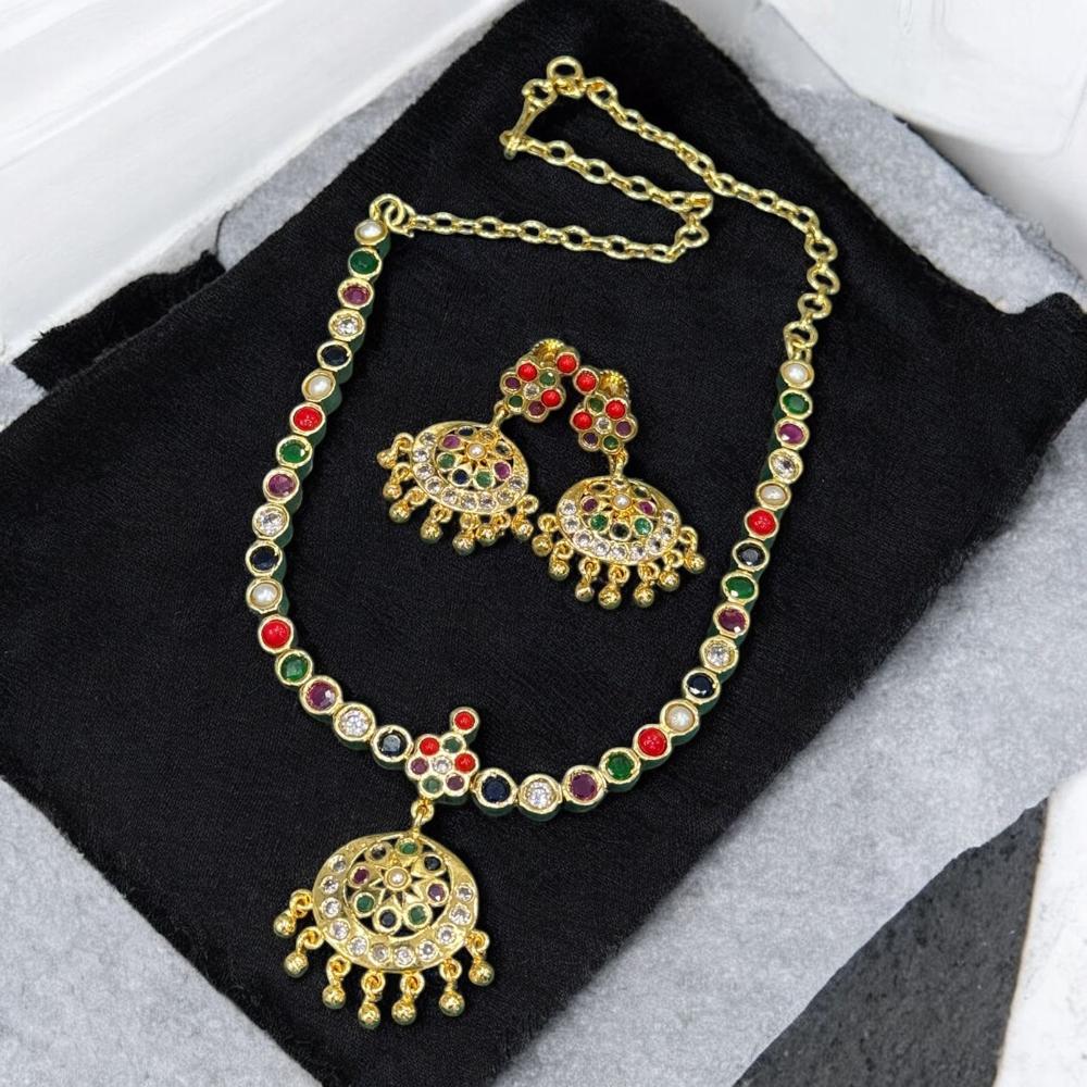 Sona Covering Gold Plated Pota Stone Necklace Set