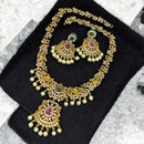 Sona Covering Gold Plated Pota Stone And Pearl Long Necklace Set