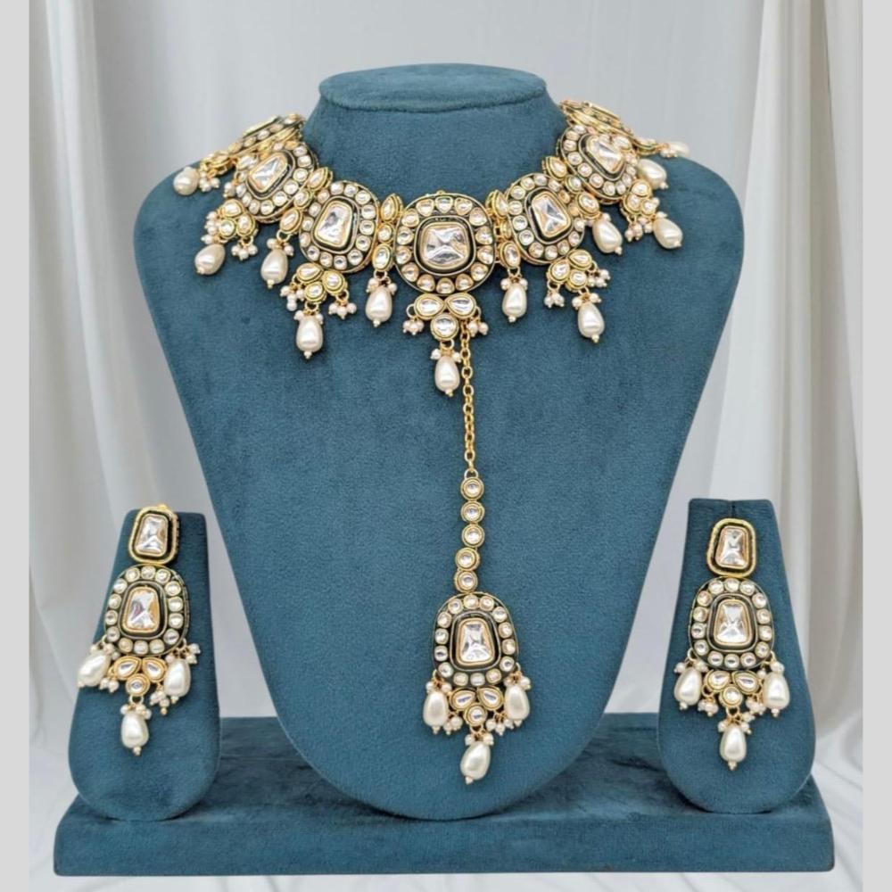 Sona Covering Gold Plated Kundan Stone And Pearl Necklace Set