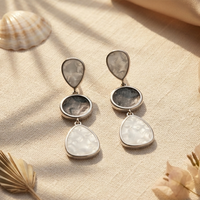 Urthn Beautiful Silver Plated Rasin Stone Long Dangler Earrings for Women Trendy Ethnic Jewellery(Pack Of 3)