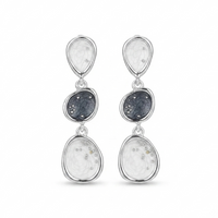 Urthn Beautiful Silver Plated Rasin Stone Long Dangler Earrings for Women Trendy Ethnic Jewellery(Pack Of 3)