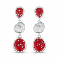 Urthn Beautiful Silver Plated Rasin Stone Long Dangler Earrings for Women Trendy Ethnic Jewellery(Pack Of 3)