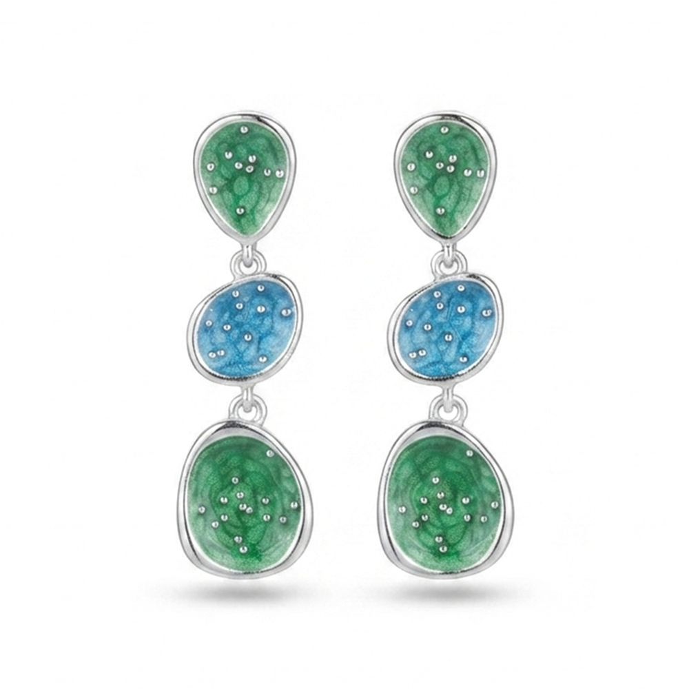 Urthn Beautiful Silver Plated Rasin Stone Long Dangler Earrings for Women Trendy Ethnic Jewellery(Pack Of 3)