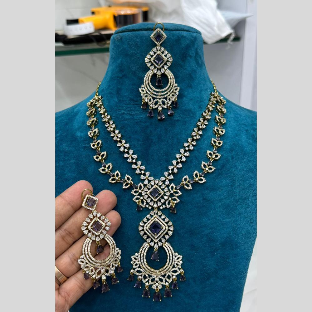 Sona Covering Gold Plated American Diamond Long Necklace Set
