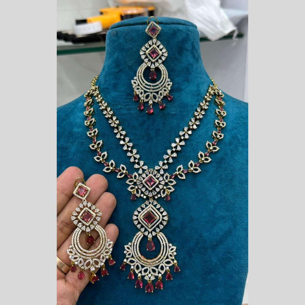 Sona Covering Gold Plated American Diamond Long Necklace Set