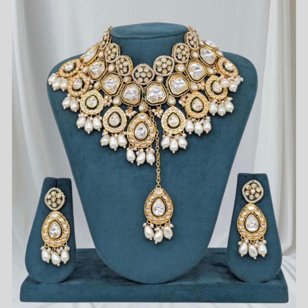 Sona Covering Gold Plated Kundan Stone And Pearl Choker Necklace Set