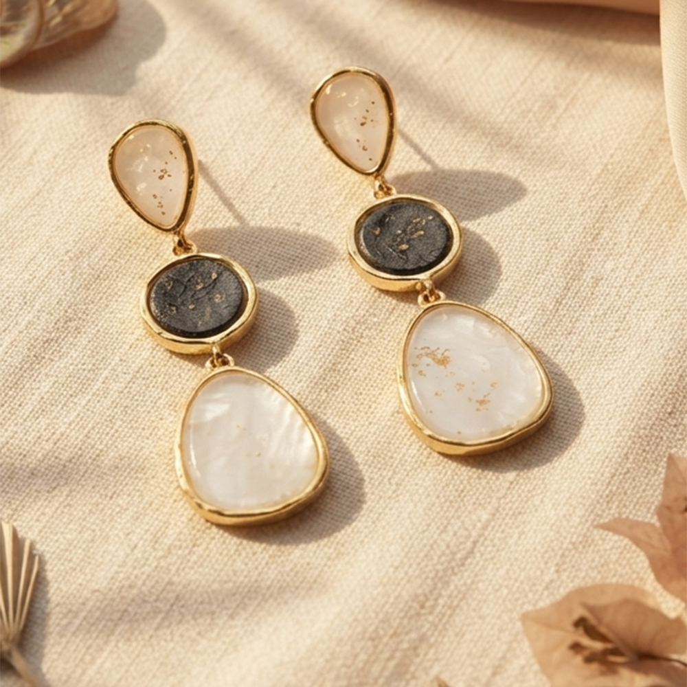 Urthn Beautiful Gold Plated Rasin Stone Long Dangler Earrings for Women Trendy Ethnic Jewellery(Pack Of 3)